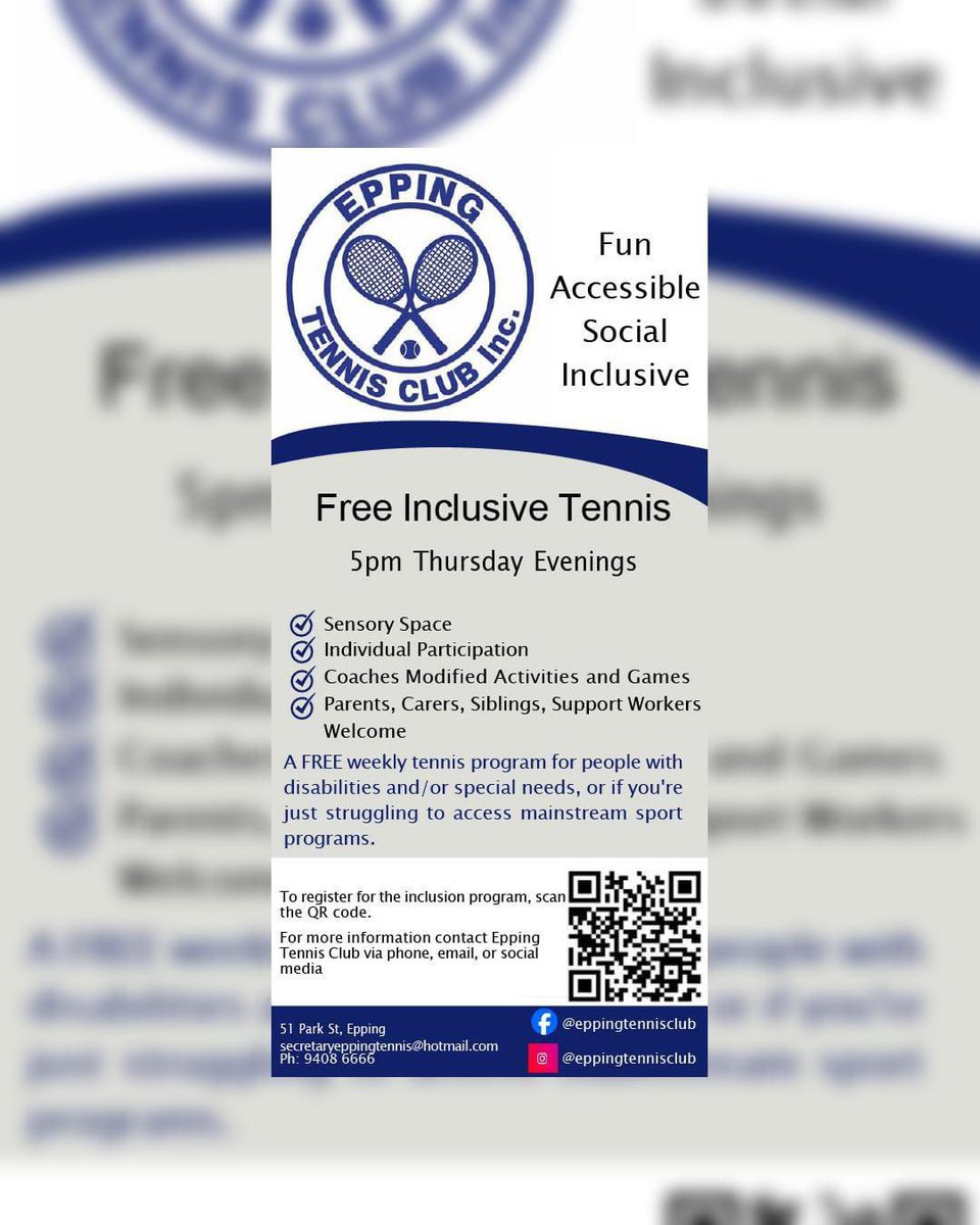 aaaplayvic's tweet photo. Due to the success of their Inclusive Tennis Program Epping Tennis Club  are continuing this activity for the rest of the year.

More details and a link to register:

https://t.co/tSKIUrQI7C https://t.co/zOas0MMxI1