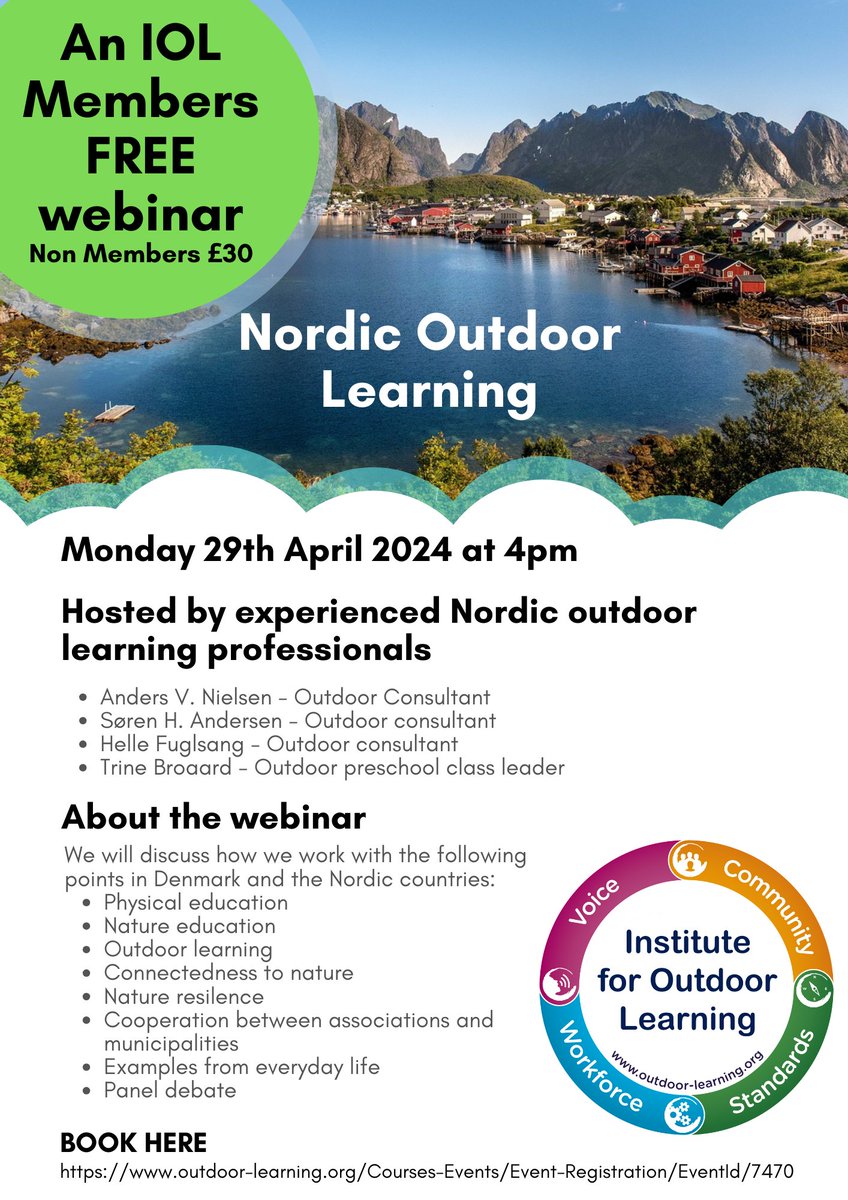 📢FINAL CALL FOR BOOKINGS. Free webinar for IOL Members AND non members. Nordic Outdoor Learning. Monday 29/4 4pm Hosted by experienced Nordic outdoor learning professionals. outdoor-learning.org/news-events/em… #outdoorlearning