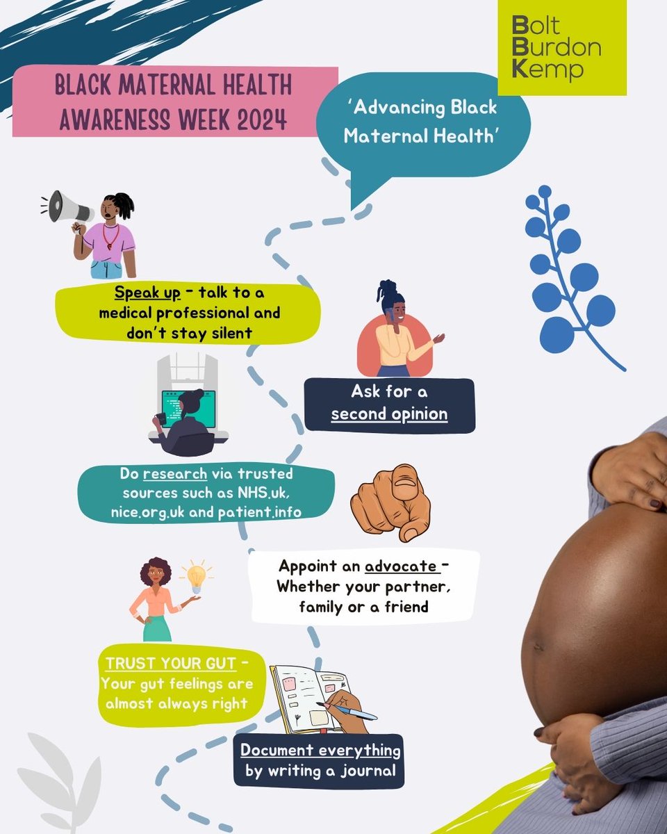 BoltBurdonKemp's tweet photo. Here are 6 ways you can advocate for yourself as a pregnant person as advised by @fivexmore for #BlackMaternalHealthAwarenessWeek #BMHAW24.

This year's theme is Advancing Black Maternal Health and is all about advocating for better outcomes.

#BlackMaternalHealth #blackmereport https://t.co/JqR0WH46zD