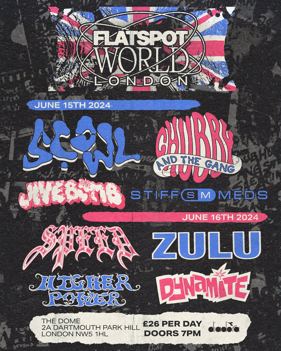 Very psyched to announce Flatspot World London. The shows will be taking place on June 15th & June 16th at The Dome. Tickets will be On-Sale this Wednesday at 10:00AM BST. See you there 🫡🫡🫡.