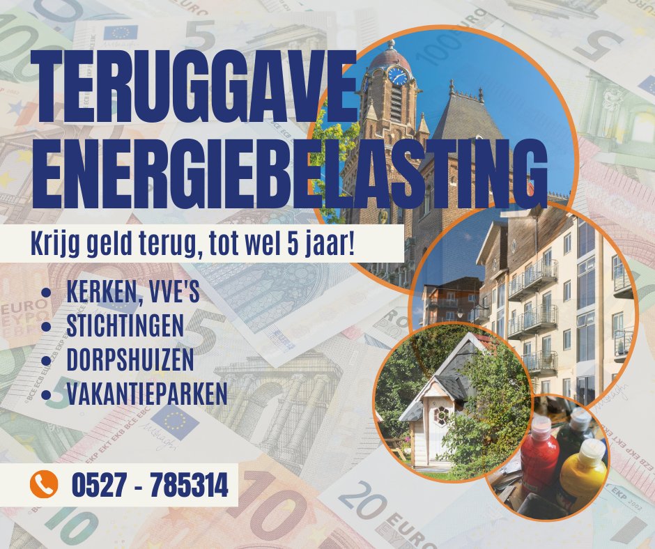 Kerken, VvE's, dorpshuizen en stichtingen opgelet! ⛪️🏡🏢

Wist u dat u teveel betaalde energiebelasting kunt terugkrijgen? 💰

Wij helpen bij terugvragen voor o.a. kerken, VvE's en ANBI organisaties.

🔗 bit.ly/3xtihiF

#subsidie #kerk #VvE #dorpshuis #stichting #ANBI