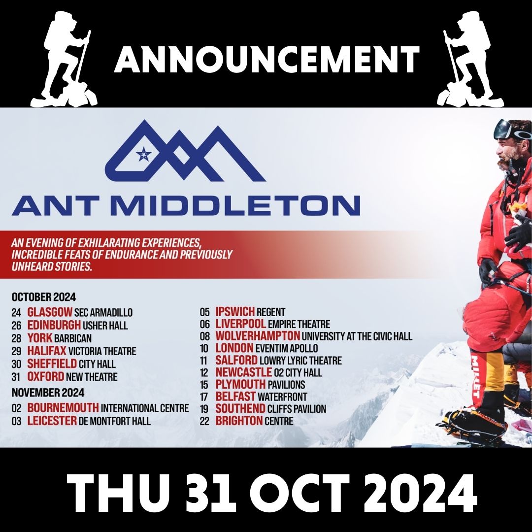 🗻ANNOUNCEMENT🗻 Best Selling Author, TV front man and podcaster Ant Middleton has today announced a brand new 18 date tour for 2024. Arriving at New Theatre Oxford this October.🎒 🎟️ Presale: Wed 24 Apr, 10am 🎟️ On sale: Fri 26 Apr, 10am 🗓️ Thu 31 Oct 2024