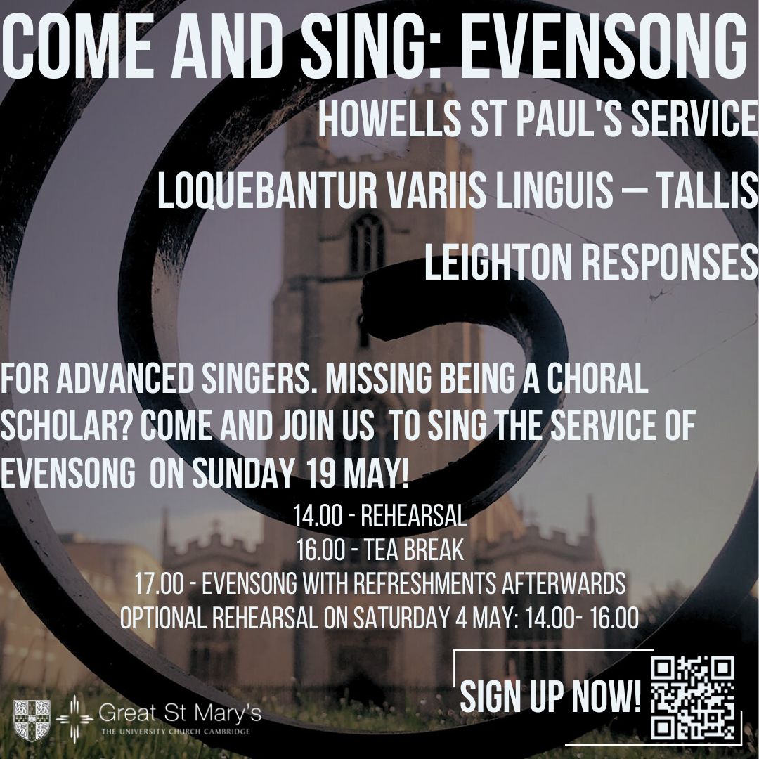 Sign up for our Come and Sing Evensong on 19 May! Sign via the QR code or click the link below to fill out the sign up form: buff.ly/3vN3n6B
