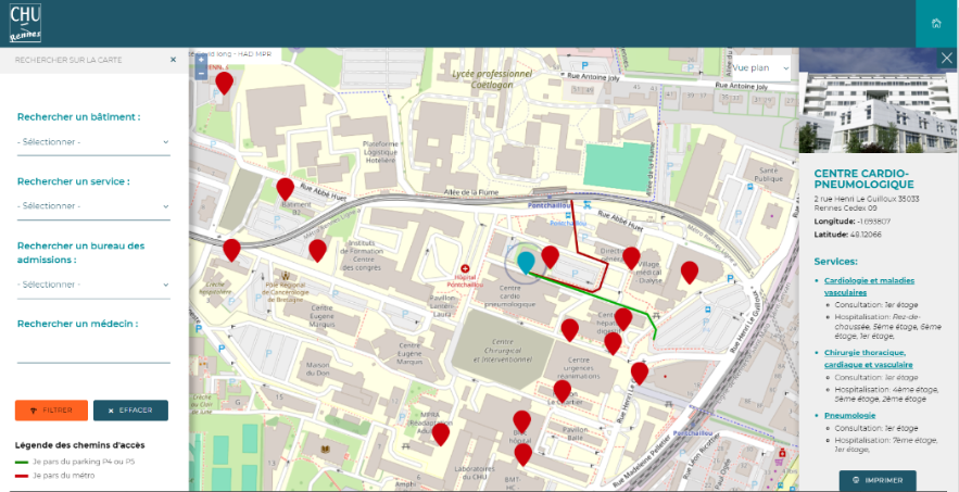 Vous avez rendez-vous à l'hôpital #Pontchaillou ? Préparez votre venue en consultant le plan interactif du site et visualisez l'itinéraire piéton 🚶‍♀️ entre la station de métro 🚈, les parkings P4/P5 🅿️et votre bâtiment 🏥 ➡️chu-rennes.fr/patients-visit… @metropolerennes @STARendirect