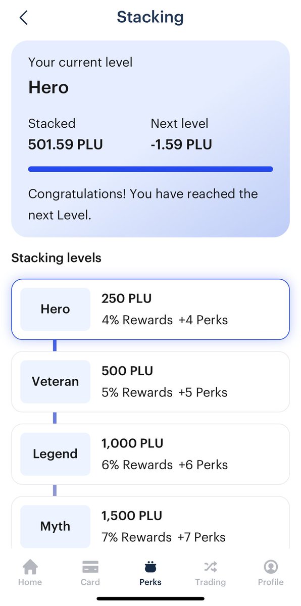 mueusr's tweet photo. @Plutus_Support is this some bug? I got 500 plu but didn't hit any button to upgrade to veteran, still says hero. Anything I have to do? https://t.co/61QWPOLnlf