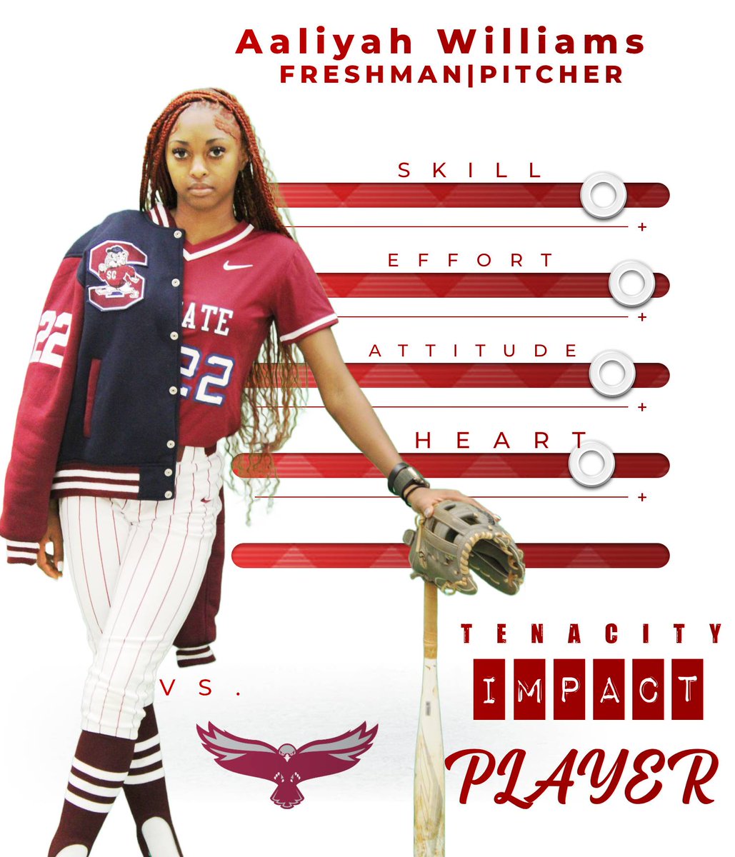 TENACITY IMPACT PLAYER OF THE WEEK Aaliyah Williams freshmen pitcher played seven (7) innings, faced 29 batters allowing two (2) hits with 0 runs earned and 12 strikeouts. The Lady Bulldogs posted 21 strikeouts with William’s accounting for 14 along with two ground ball outs.