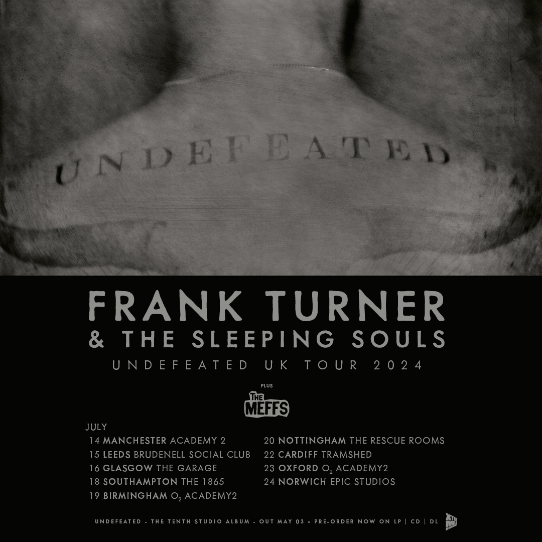 The one and only euphoric @frankturner and @SleepingSouls will return to Notts for 'The Undefeated' tour + support from @TheMeffs this July! 🎟️ Tickets on sale Friday, 10am. Set a reminder at tinyurl.com/ymecsdej