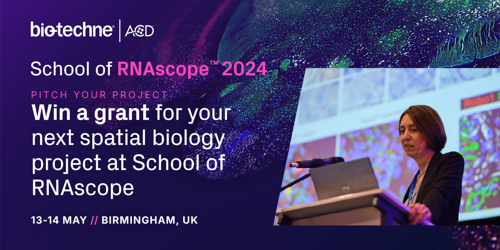 In our “Pitch Your Project” competition, present your 5-minute project pitch live to our judging panel and School of RNAscope 2024 audience! The 20,000 GBP Technology Grant prize winners will be selected and awarded during School of RNAscope! Submit now: bit.ly/49jIdL4
