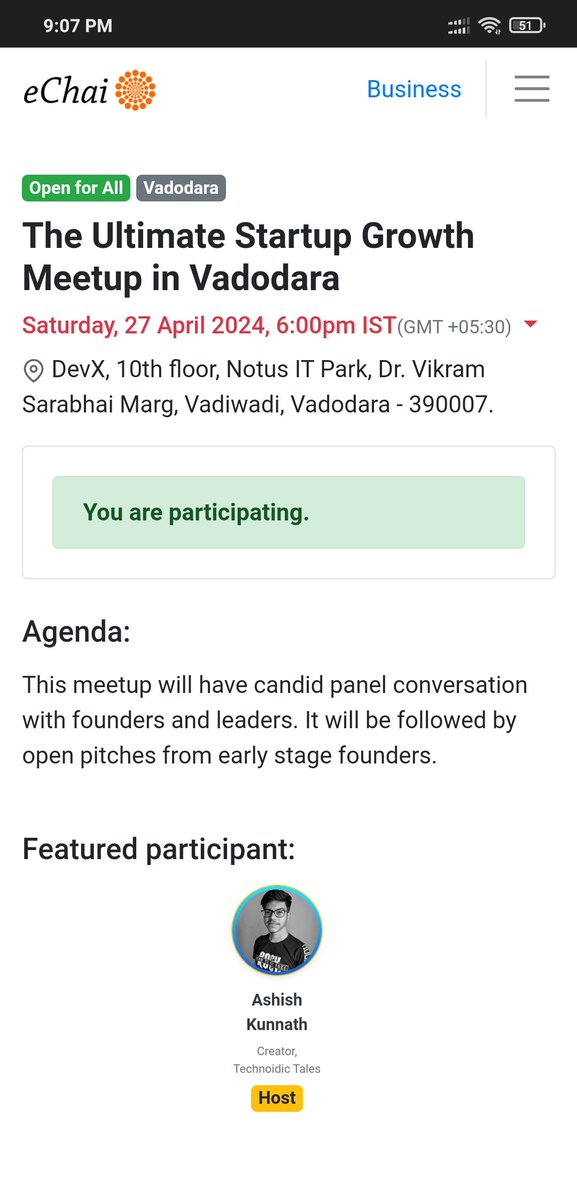 technoidic_ash's tweet photo. 🚨Next @eChaiVentures start-up meet-up in the city of Vadodara is here✨

Register for free: https://t.co/GFr9XMkgmJ https://t.co/GYzNclxk9H