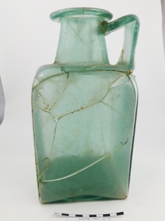 Roman glass bottle found at the Roman walled cemetery near Langley, Kent. Excavated by Smythe and entered the collection of Thomas Charles, founder of Maidstone Museum. #Archaeology #Roman. #LocalHistory #MaidstoneMuseum