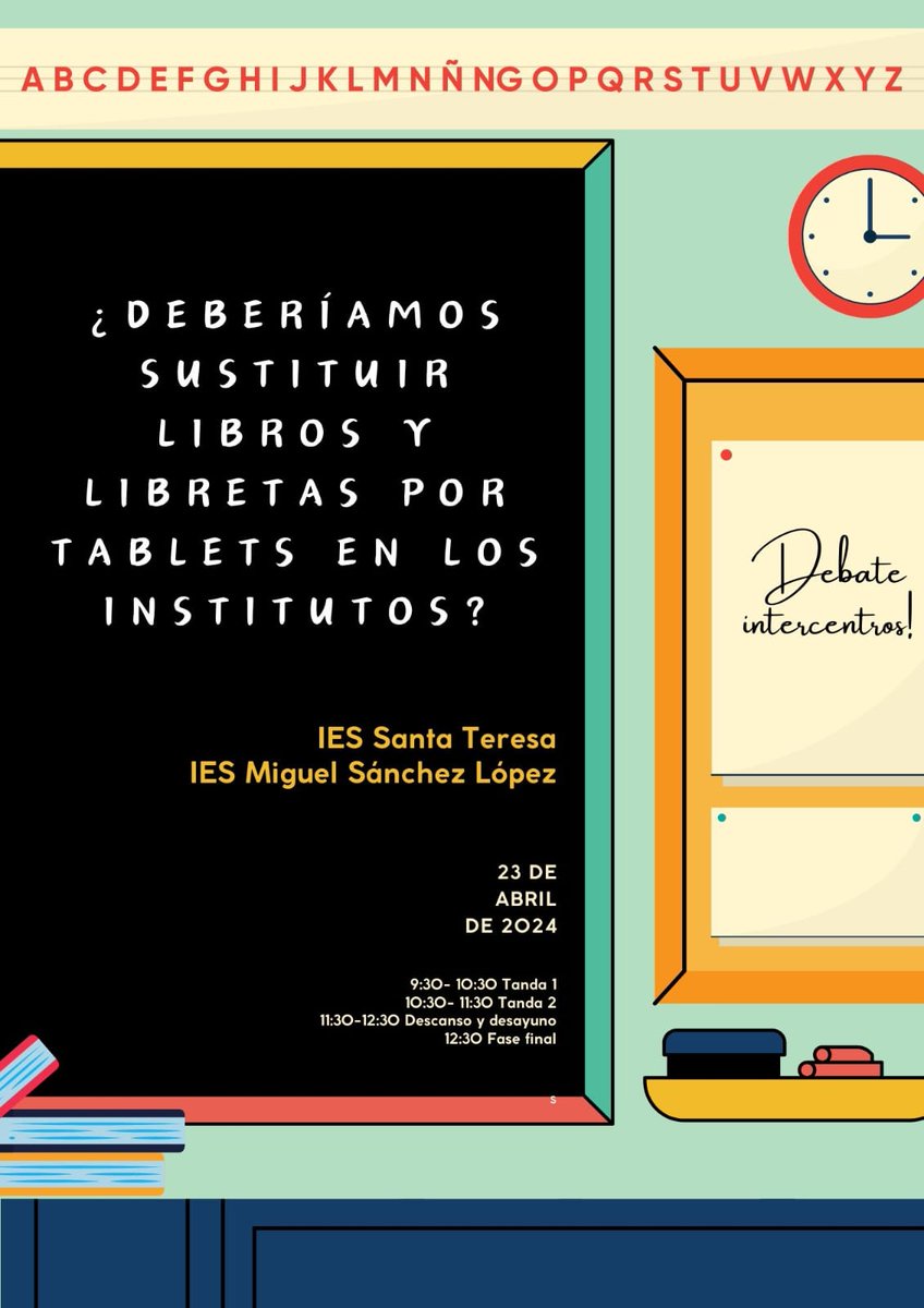 Mañana debate intercentros entre el IES Miguel Sánchez López y el IES Santa Teresa. Estamos deseando empezar a debatir.