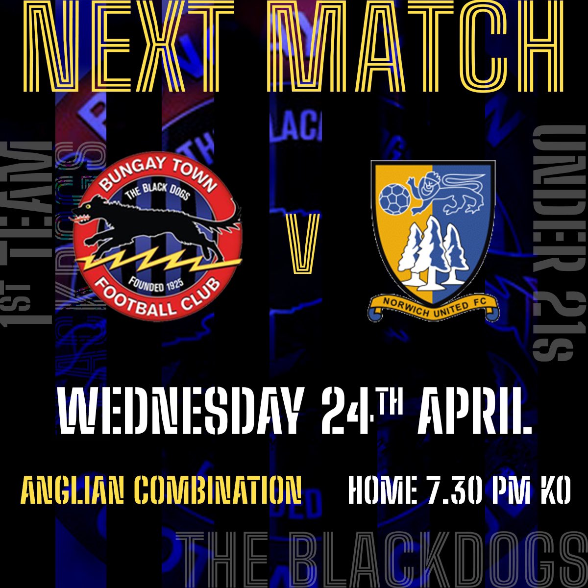 Final home game of the season as we welcome @NorwichUnitedFC 21’s this Wednesday. #blackdogs