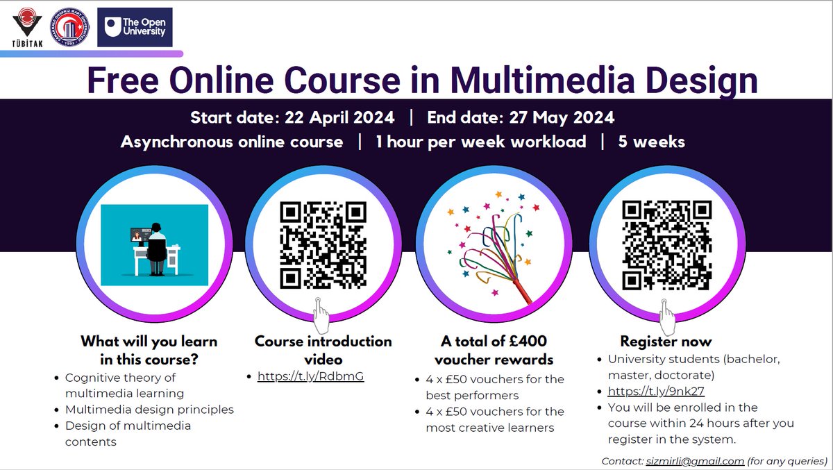 Join our free course on multimedia design starting this week and learn from @serkanizmirli and me how to effectively design multimedia content 🇬🇧🇹🇷. adm.comu.edu.tr/login/signup.p…