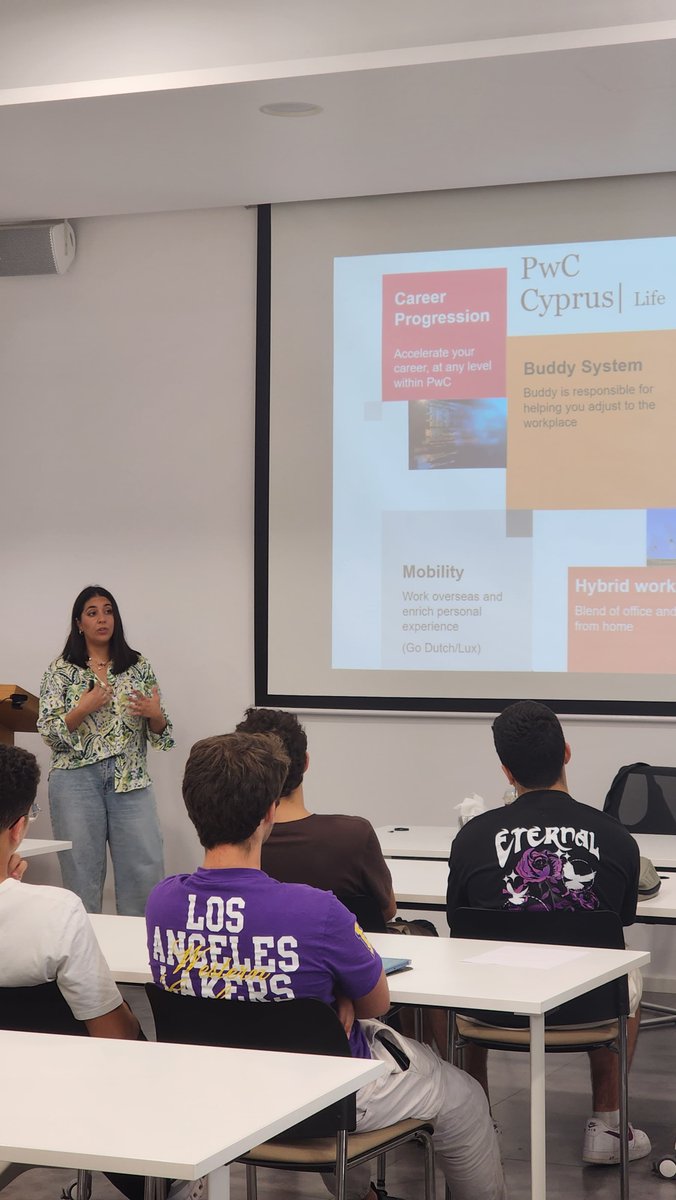 The Management and Analytics Business Society at our Faculty of Business organized an insightful seminar with @PwC_Cy_Press on how to build the skills needed to succeed at a Big Four firm, such as PwC Cyprus. 
The seminar was led by Anastasia Ambiza, Senior Associate, Human
