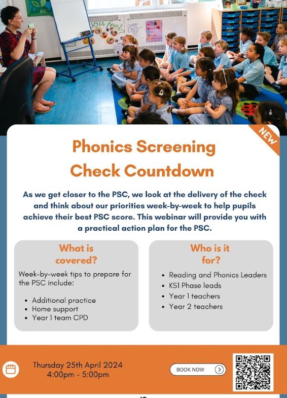 It's not too late to book your place on our Phonics Screening Check Countdown webinar taking place on Thurs 25th April at 4pm - bit.ly/3JwQ1hX #phonics