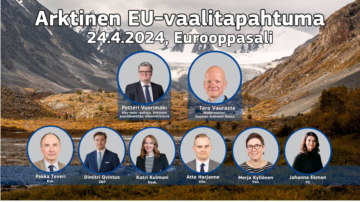 EUkomissio's tweet photo. Kiinnostaako arktinen? Tervetuloa 24.4. Eurooppasaliin kuulemaan ajankohtaisia näkemyksiä EU:n arktisesta politiikasta sekä EU-vaaliehdokkaiden näkökulmia EU:n arktiseen toimijuuteen. Järjestämme tilaisuuden yhdessä @ArktinenSeura’n kanssa:  https://t.co/TZ6fx8ehrO #EUvaalit2024 https://t.co/27r0bEEYzv