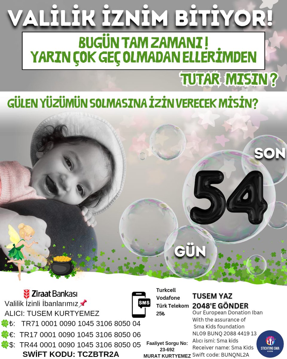 Valilik iznimizin bitmesine son 54 gün!Henüz ciddi kas kayıpları yokken Tusem'i ilacına göndermek istiyoruz ki Tusem yürüyüp koşabilsin. Kas kayıpları arttıkça Tusem için endişelerimiz artacak . Geç olmadan sen de Tusem'in ellerinden tutar mısın? #patiswiss #feynec #HalaMadrid