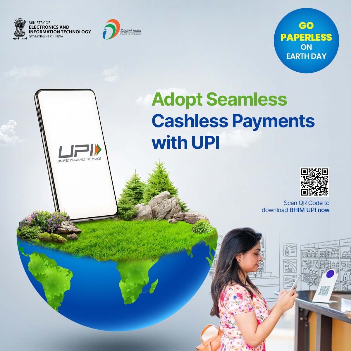 🌎#UPI facilitates paperless governance by enabling seamless digital payments for government services, utilities, and fees. #GoPaperlessWithDigitalIndia #EarthDay

@NPCI_NPCI @upichalega