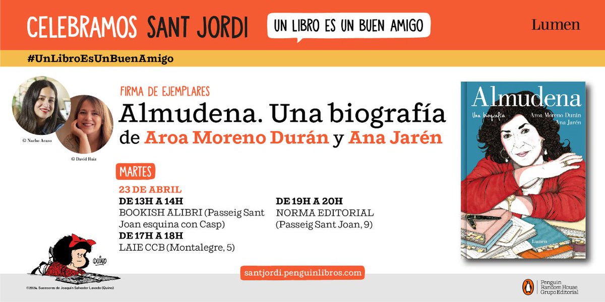 ✍️ @AroaMD y @anajaren_art firman ejemplares de «Almudena. Una biografía» ⬇️ ⏰ 13-14h 👉 Bookish Alibri (@LibreriaALIBRI) ⏰ 17-18h 👉 @laiecccb ⏰ 19-20h 👉 @NormaEditorial