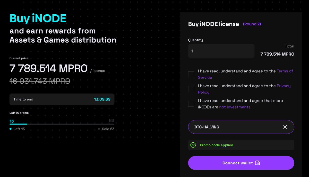 mprolab_io's tweet photo. Important note! π¨
Only 13 #iNODEs left in our #BTC halving promo! π₯
Get 10% off on top of other promo, by using 'BTC-HALVING' code! When you apply the code, you can see #iNODEs left in promo! ποΈ
Code is active till 22.04.2024 12:00PM CEST! β°
https://t.co/A05I7r8oCB https://t.co/WRWwa5LUQF