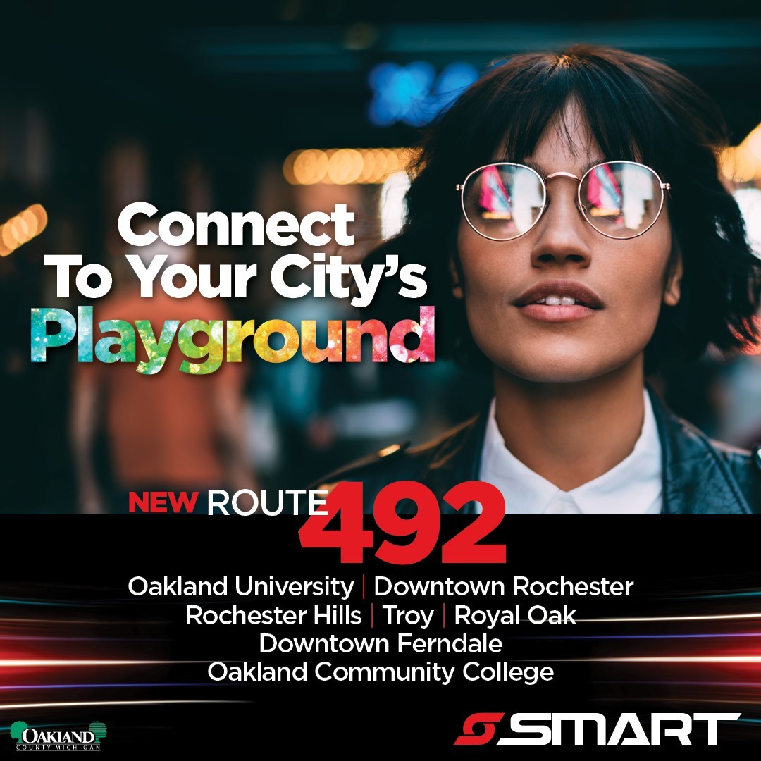 Today is the day! Let the New 492 Rochester Route connect you to key points in Rochester, Rochester Hills, Ferndale and Royal Oak! Be sure to click smartmovesus.org for more details. #SMARTExpansion #New492 #Rochester #RoyalOak #OaklandUniversity