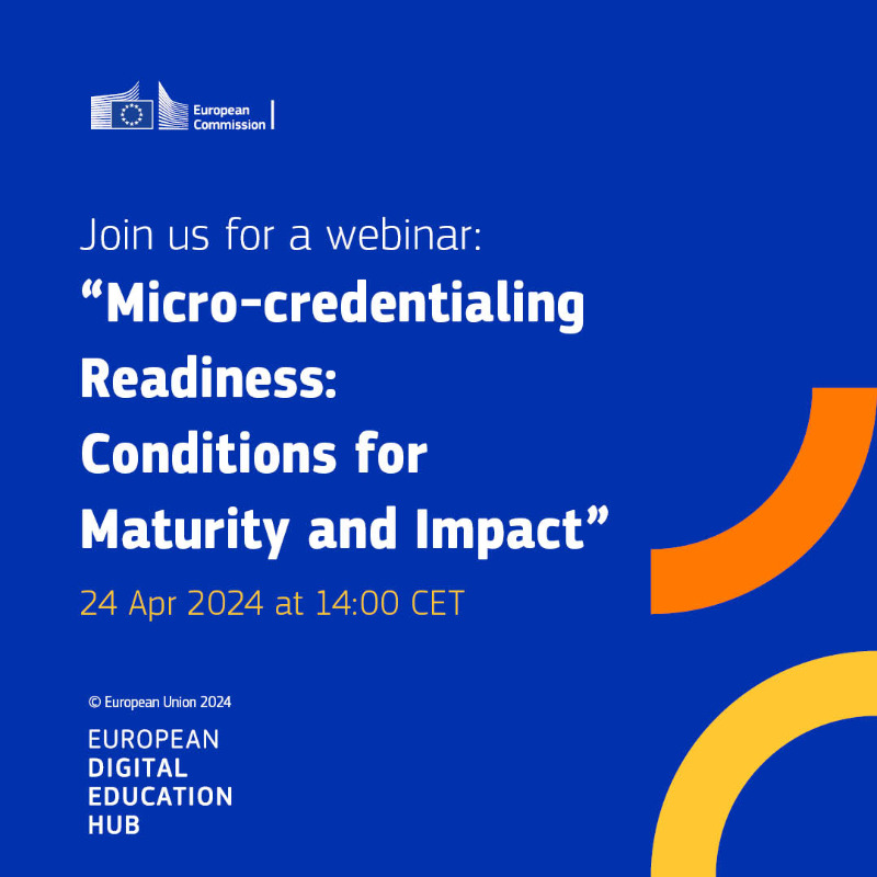 European #DigitalEducationHub Knowledge Building Activity 🇪🇺

🔴 “#Microcredentialing Readiness: Conditions for Maturity and Impact”

📅 24 April, 14:00 (CET)

🗣️ Paul den Hertog, Padmasheela Kiiskiläl, @lpatter10 and @MitchellPetersM

✅ Register Now: ec.europa.eu/eusurvey/runne…