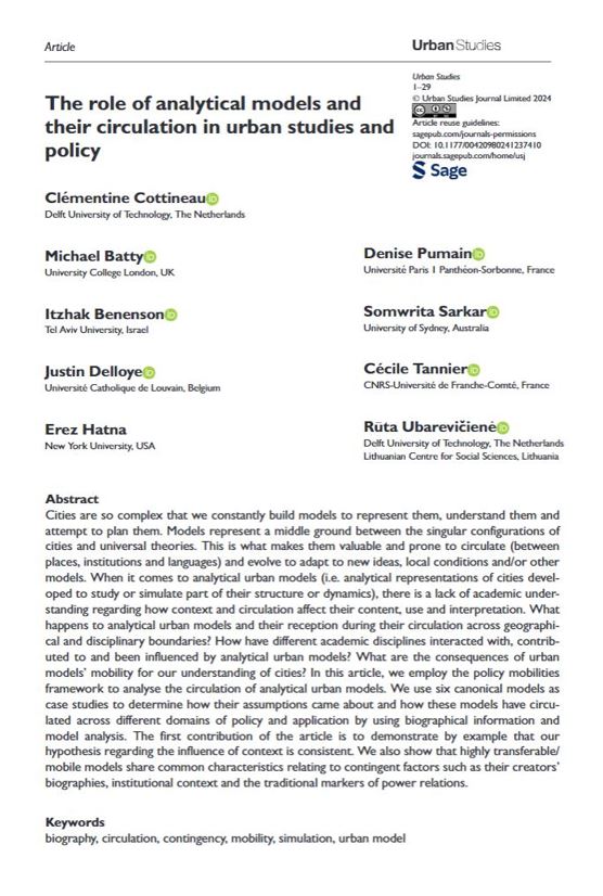 USJ_online's tweet image. New study addresses a gap in the literature on urban models&apos; #circulation by questioning the specificity of analytical #UrbanModels compared to urban policy models
ow.ly/JKYn50RgZL9
@Clementinecttn @jmichaelbatty @JustinDelloye @pumain1 @somwrita_sarkar @RutaUba #biography