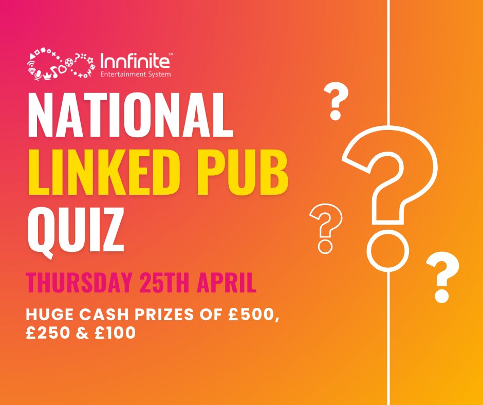 Is your venue ready for the National Linked Pub Quiz? 🍻📲💰 Don't forget to share our posts, there is £100 up for grabs for the pub with the most teams! 💸 Sign up now: innstay.co.uk/nationallinked… #innfinite #nationallinkedquiz #nlpq #pubs #ukpubquiz #nationalquiz #pubquiz