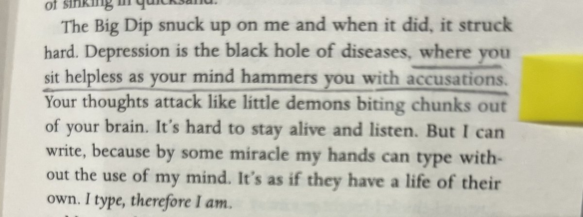 “Where you sit helpless as your mind hammers you with accusations.” Brilliant book @Rubywax