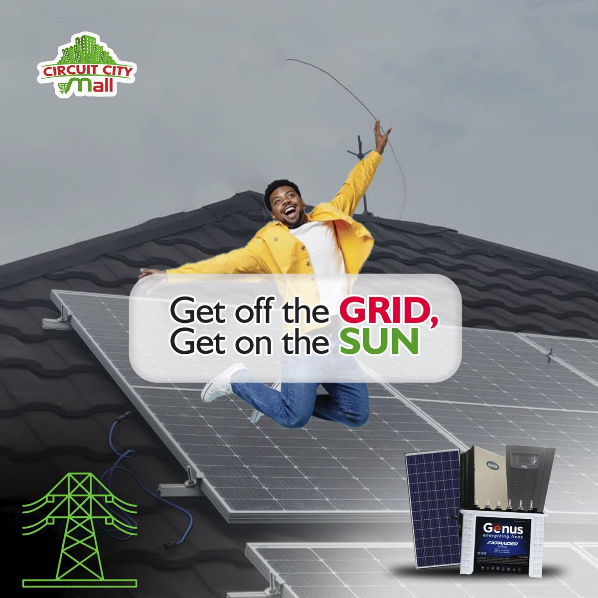 Unplug & Power Up: Go Off the Grid with Solar Energy! ☀️💡 

Let Circuitcity mall  help you discover the sustainable, reliable solution for your home or business. 
Say goodbye to grid dependence and hello to a brighter, eco-friendly future! 

#SolarRevolution #OffTheGrid