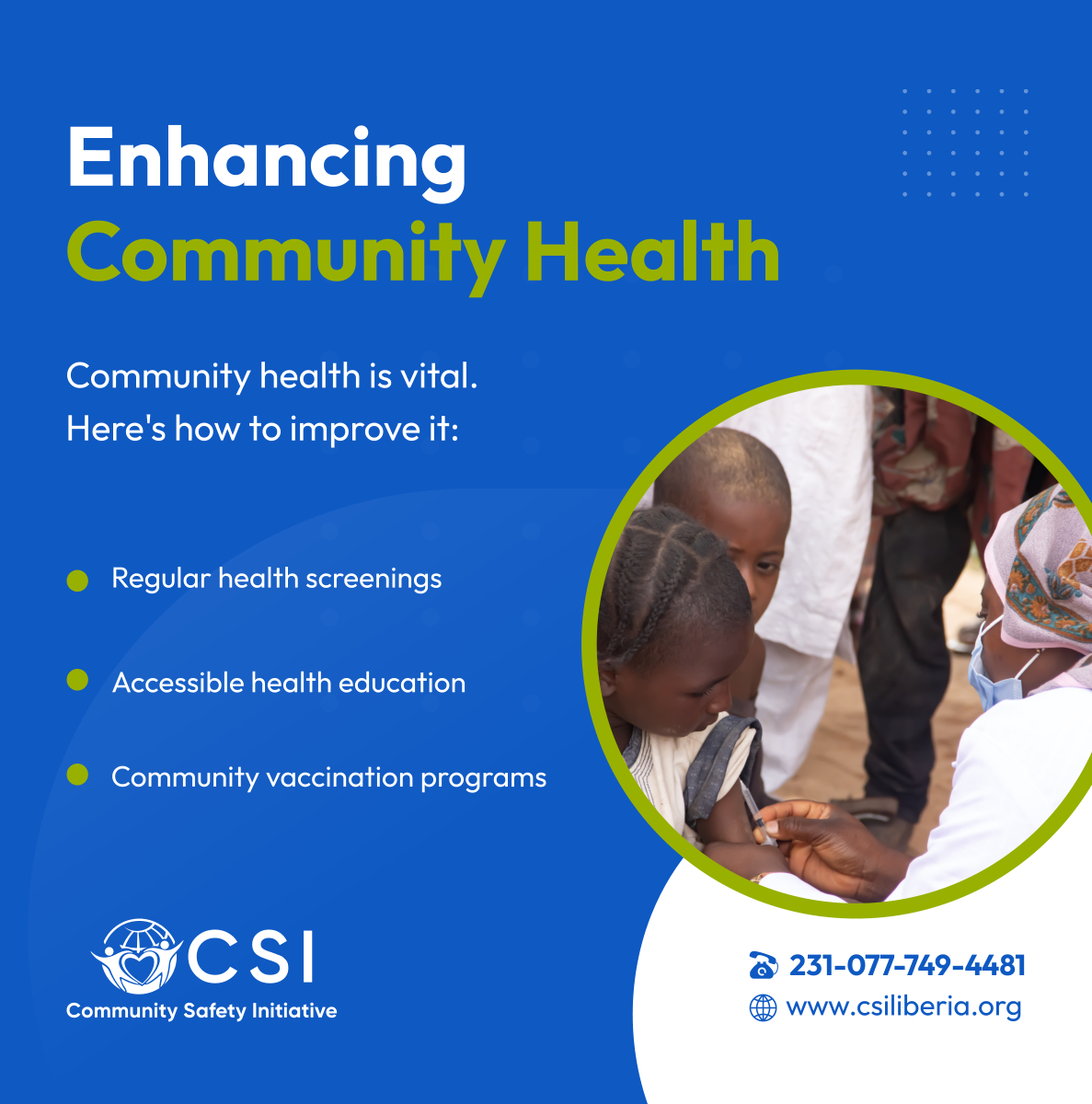 csiliberia's tweet photo. Strengthen your community's health with simple, effective strategies. Regular screenings, educational programs, and vaccinations can lead to healthier lives. 

#MonroviaLiberia #NonProfitOrganization #CommunityHealth https://t.co/RNwN1m7pEd