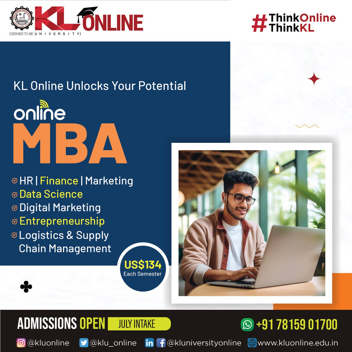 Among non-technical courses, business administration is one of the most popular options. Enroll in an MBA at KL Online, which has 44 years of experience imparting quality education.

Admissions open

#KLOnline #KLUniversity #Onlinedegree #onlinelearning #OnlineMBA #pgcourses