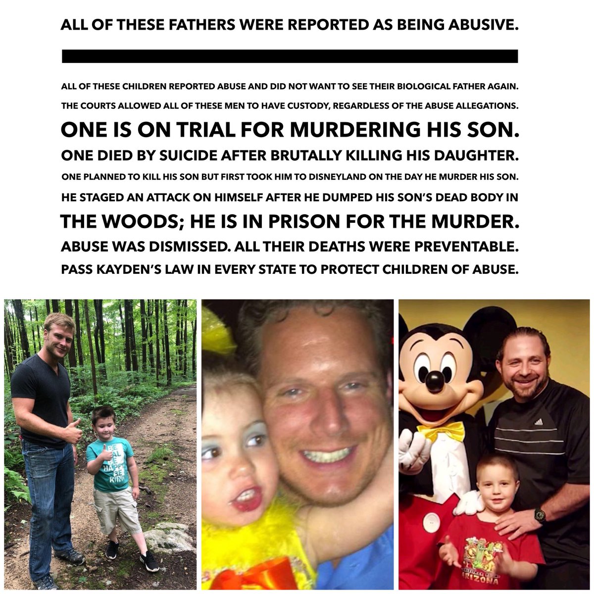 Pass Federal #KaydensLaw to protect children of abuse. Contact @safe_parents & the experts at @nfvlcgwu to help pass this critical language to improve the laws in your state. Don’t let the smile, degree, family connections, gender or money stop you from naming abuse to end abuse.