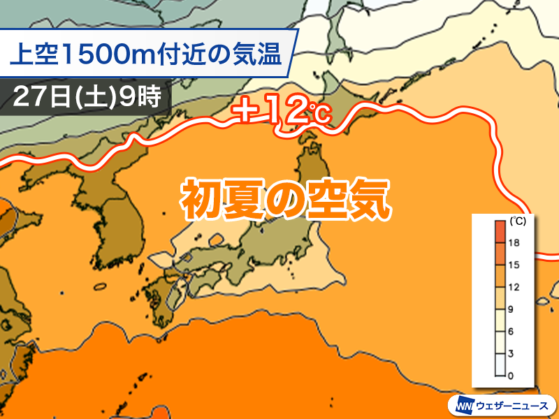 ＜西日本、東日本は暑い連休序盤＞ ゴールデンウィーク突入と共に日本列島の上空には暖気が流入します。三連休は気温が上昇し、28日(日)〜29日(月)は30℃近い暑さの所がある見込みです。 weathernews.jp/s/topics/20240…