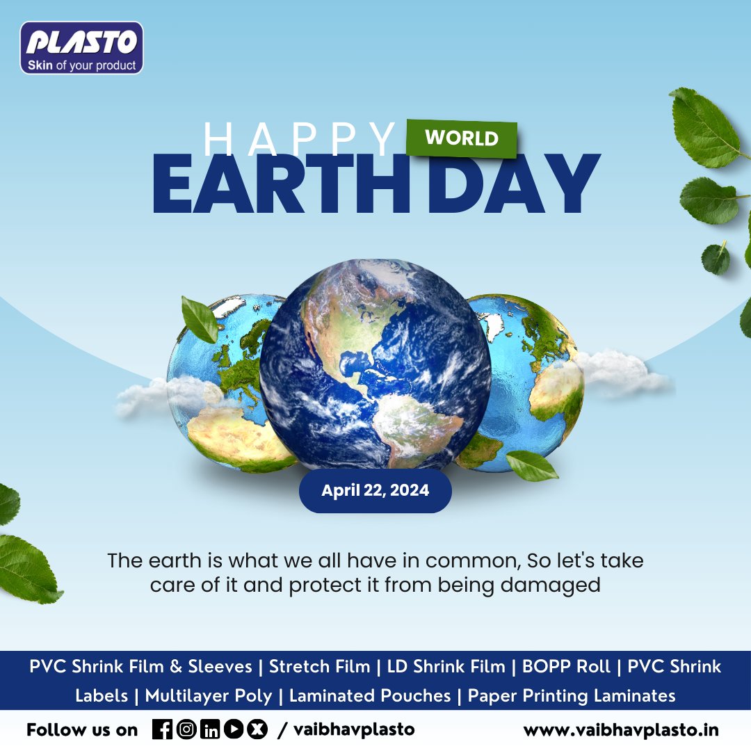 Today's Actions, Tomorrow's Planet!

 #VaibhavPlasto #Plasto #WorldEarthDay #SpecialDays #IndianFestival #Printing #packaging #FlexiblePackaging #StretchfFilm #viral #nagpur #Maharshtra