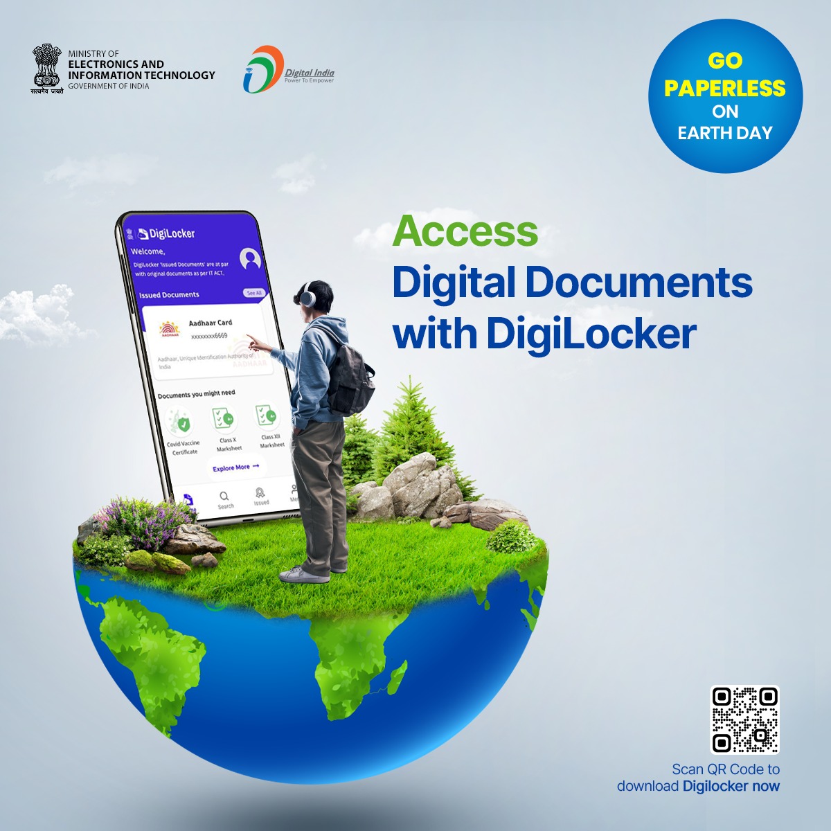 🌎 #DigiLocker promotes paperless governance by providing citizens with a secure digital platform to store and access their documents and certificates. #GoPaperlessWithDigitalIndia #EarthDay @digilocker_ind