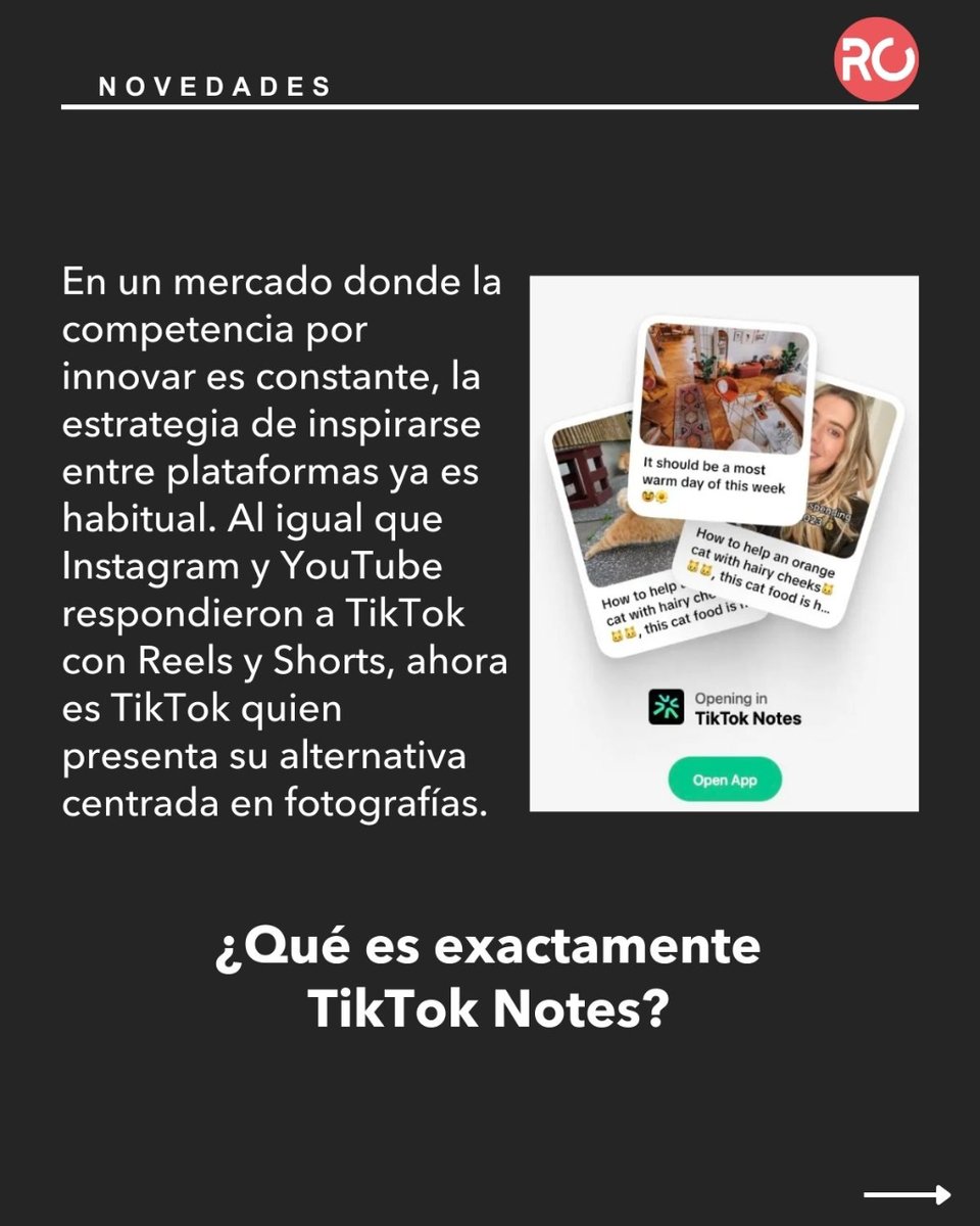 ROIANDCO's tweet photo. 🔥Tras muchos rumores, llega TikTok Notes. La nueva aplicación de ByteDance.
Se trata de una aplicación para compartir fotos y publicaciones que se aleja de la mecánica de los vídeos de corta duración presentes en su aplicación actual.
#TikTokNotes #TikTok #agencia #redessociales https://t.co/u0oQXLHqDC