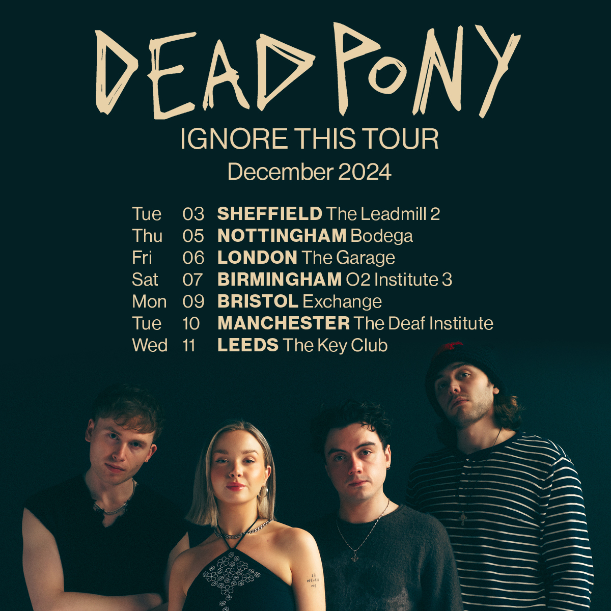 Rising Scottish stars @DeadPonyBand have just announced a UK headline tour in December! ⚡️ Tickets on sale this Friday at 10am via gigst.rs/dpo