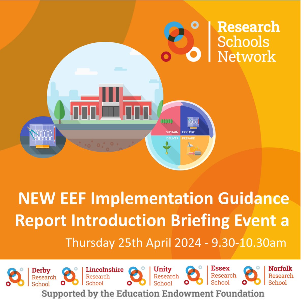 We are eagerly anticipating the arrival of the new edition of the EEF's 'A School's Guide to Implementation'. To celebrate, we will be sharing a walk through introduction of the new guidance report. Follow the 🔗to book- tinyurl.com/k4jxb6zt. #ResearchSchoolsNetwork