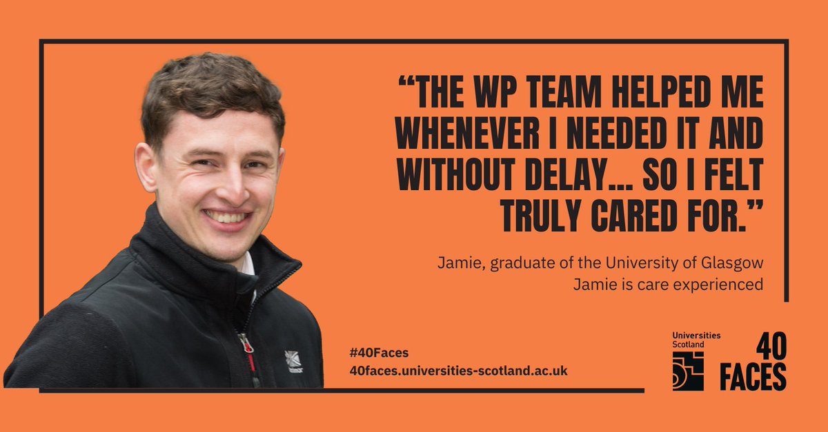 🗣️Jamie, a graduate of the University of Glasgow shares his story on his experience at university as a care experienced person. He shares the ways in which the university supported him during his degree.

Read more on Jamie's story⬇️
40faces.universities-scotland.ac.uk/money-matters/…
#40Faces