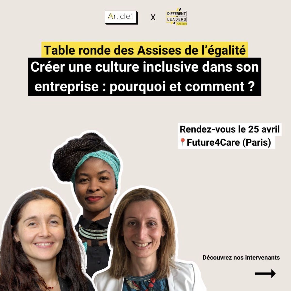 #EgalitéFH 👉🏼 Jeudi 25 avril  - Rendez-vous pour les Assises de l’#Egalité.. Une table ronde  avec @SandrineSCC CEO de @Mixity_co  « Créer une culture inclusive dans son entreprise : pourquoi et comment ? » Inscription eventbrite.com/e/billets-les-… - #inclusion - #mixité - #diversité