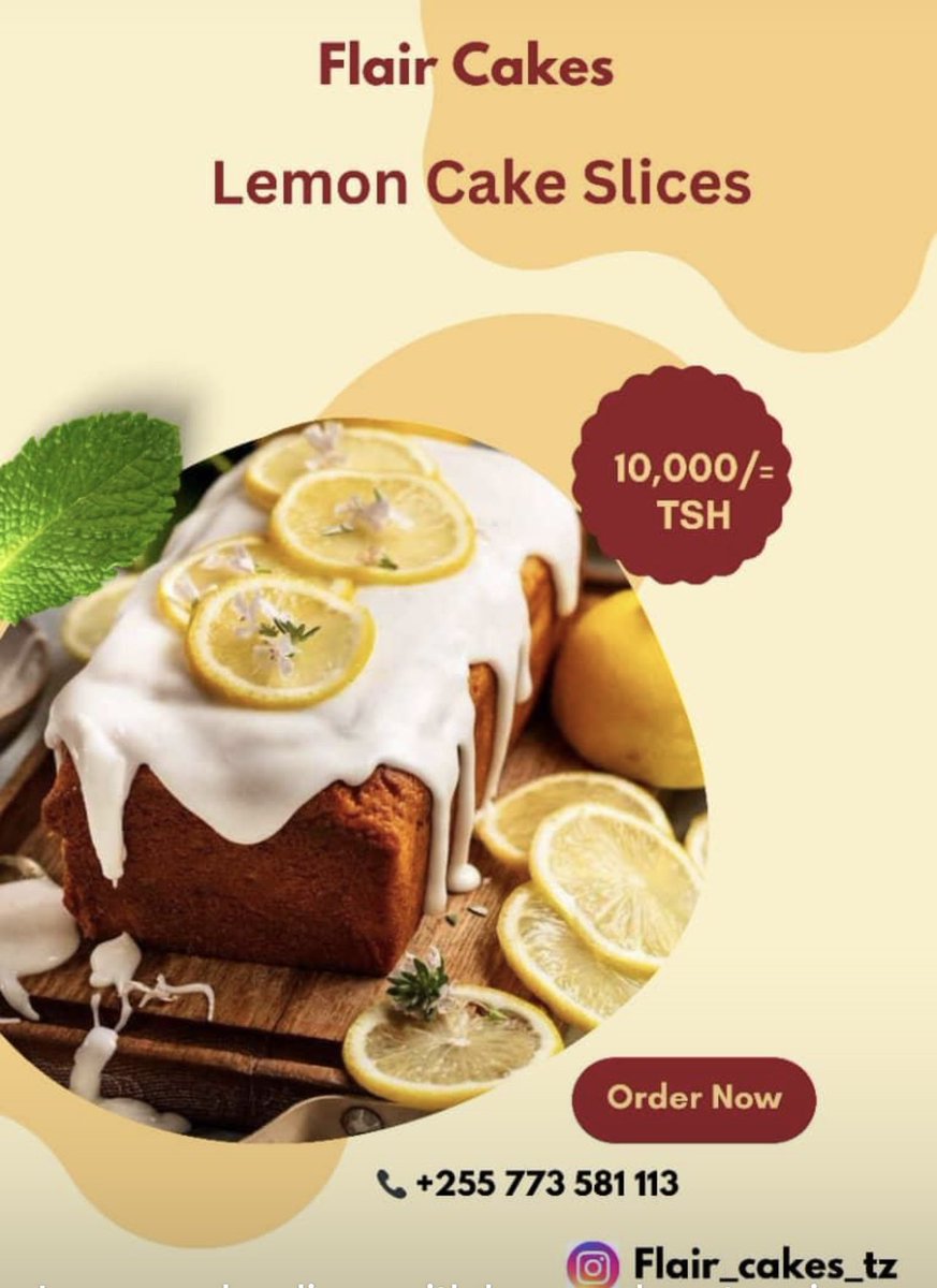 Lemon Cake slices, tamu sana . Karibuni kwa cake tamu na za aina mbali mbali Mawasiliano: 0773581113