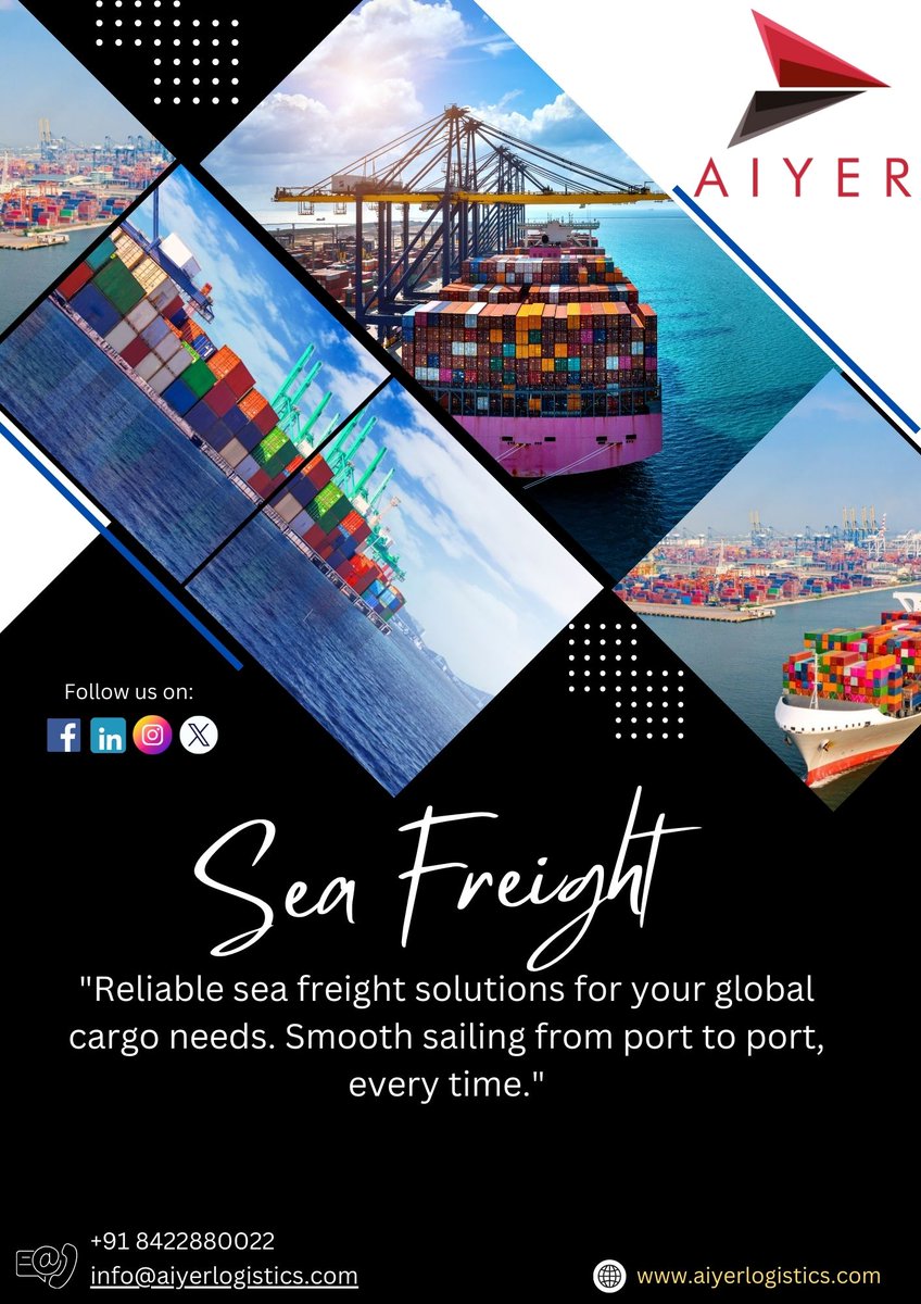 Sea Freight 
'Reliable sea freight solutions for your global cargo needs. Smooth sailing from port to port, every time.'

#aiyerlogistics | #packaging | #WCA | #JCtrans | #FFFAI | #supplychain | #seafreight | #import | #export | #projectcargo | #cargo | #faster