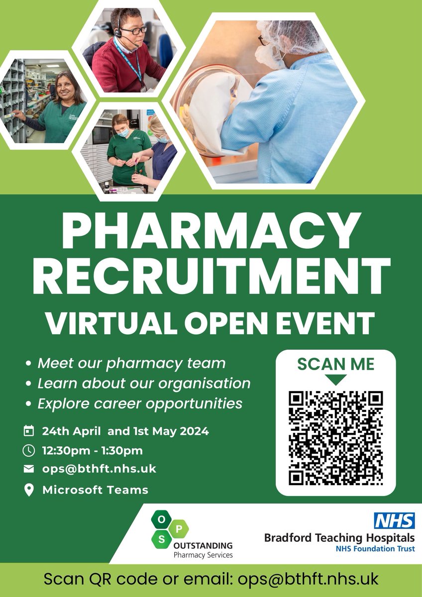 📢💚WE ARE HIRING!💚📢 We are hosting a virtual open event. Come along to find out about our current vacancies, chat to the team and see what it's really like to work in Pharmacy @BTHFT