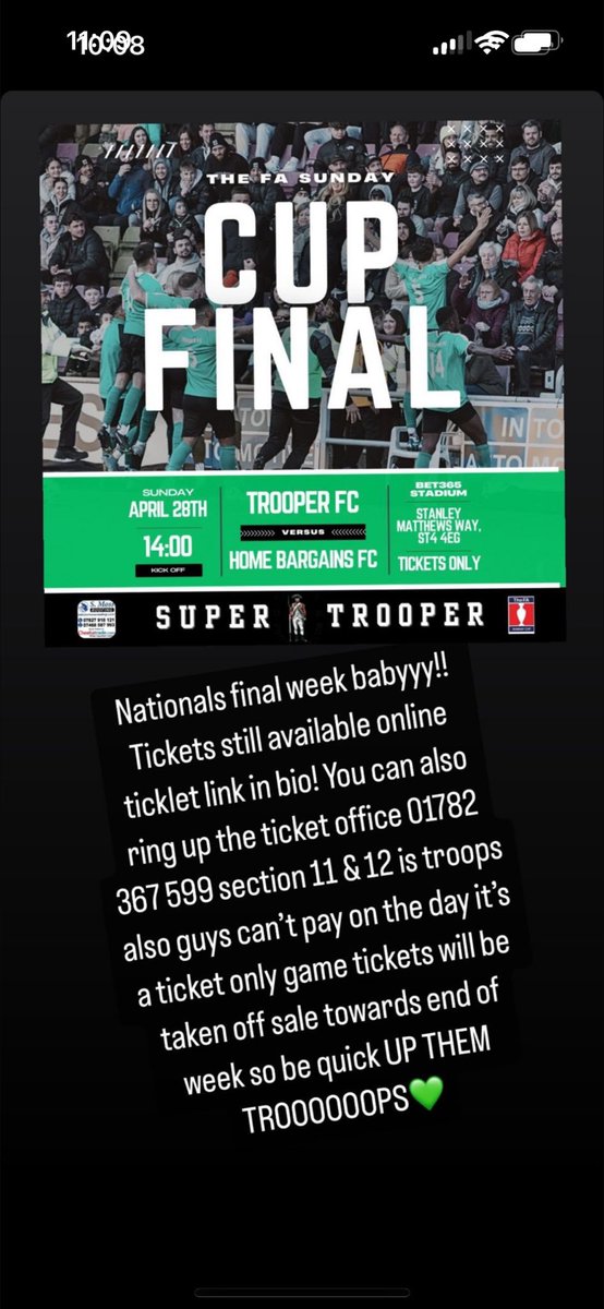 Let’s get behind the troops ticket link below 💚 it’s national final week!!

tickets.stokecityfc.com/en-GB/categori…