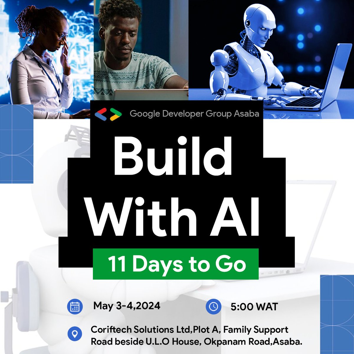 The countdown begins! Only 11 days until our Build with AI event kicks off, and we can't wait to see what incredible projects emerge from our hackathon. Don't miss out on this opportunity to be part of something extraordinary! #BuildWithAI #Hackathon