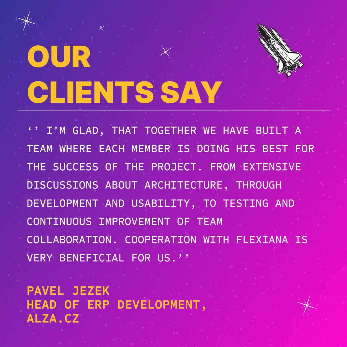 🌟Let's collaborate and create something amazing together. Get in touch with us today! 

🔗flexiana.com/get-in-touch

#ClientFeedback #SoftwareSolutions