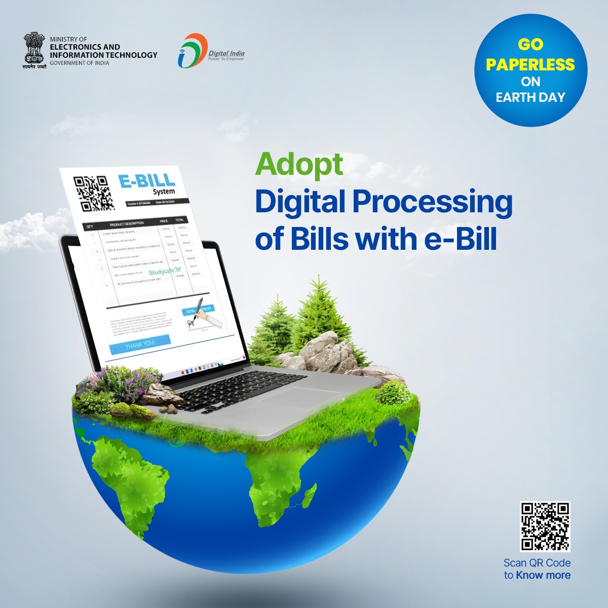 🌎 The e-Bill system enables paperless submission and end-to-end digital processing of bills for vendors of the Government. Visit cga.nic.in/Page/eBill.aspx #GoPaperlessWithDigitalIndia #EarthDay @FinMinIndia @NICMeity