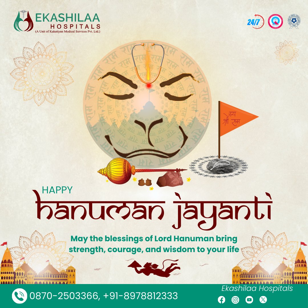 On this auspicious occasion of Hanuman Jayanti, let's invoke the blessings of Pawanputra Hanuman to fill our lives with courage, wisdom, and unwavering devotion. Jai Hanuman! 🙏#HanumanJayanti #JaiHanuman #HanumanJayanti #HinduFestival #ekashilaahospital #warangal #LordHanuman