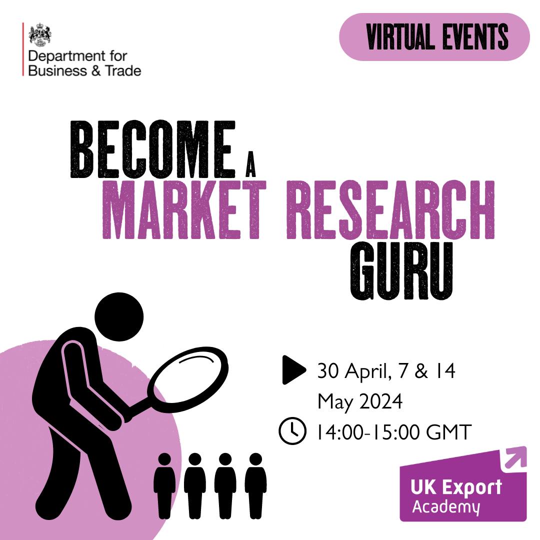 Become a market research guru. Throughout April and May, the UK Export Academy are hosting a three-part webinar series covering the fundamentals of how to plan your market entry strategy .🌍 Explore the upcoming masterclasses: northeastgrowthhub.co.uk/events/become-…